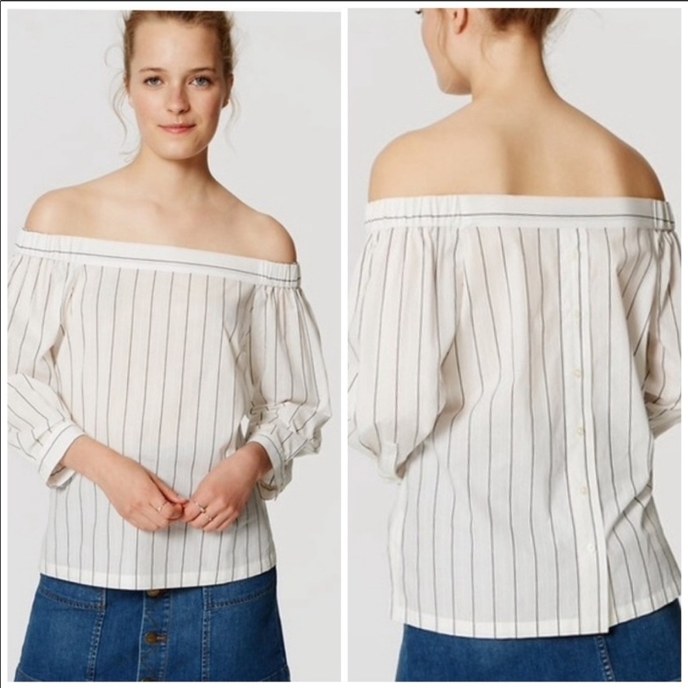 Loft: Off the Shoulder Pin Stripe Blouse